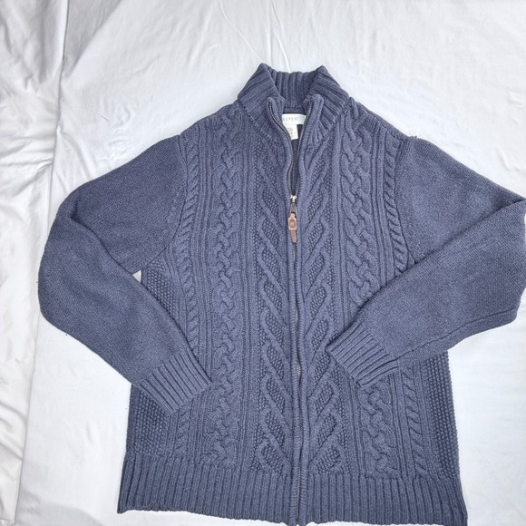L.L. Bean Sweaters - Vintage L.L Bean Cable Knit Cardigan Sweater Mock Neck Full Zip Size  Medium